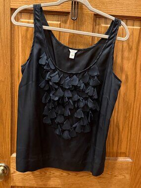 J. Crew Black Silk Tank Top with Petal Applique Accents, SZ 10